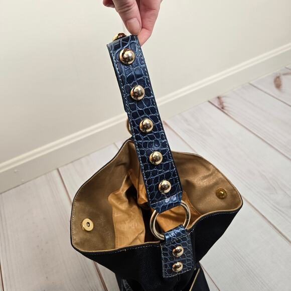 Kathy Van Zeeland Embellished Croc Shoulder Bag Navy - Picture 8 of 11